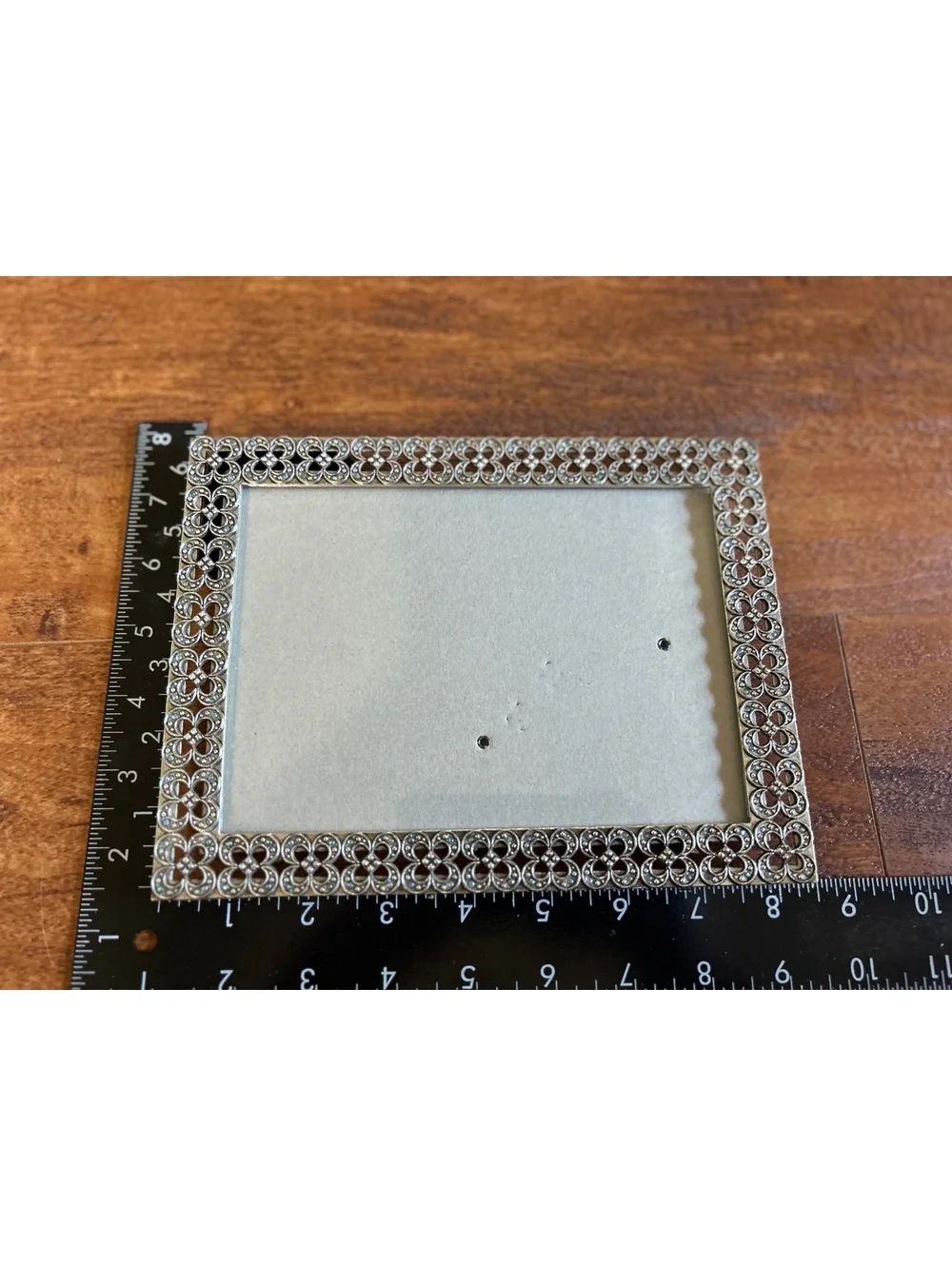 Silver-tone Decorative Photo Frame with Floral Pattern and Rhinestones
